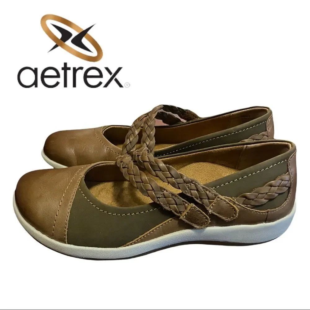 Aetrex Women's "Annie" Cognac Mary Jane Loafers Flats 37 7